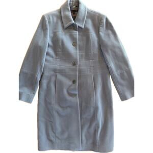 Anne Klein Coat Womens Size 14 Light Blue Long Overcoat Single Breasted